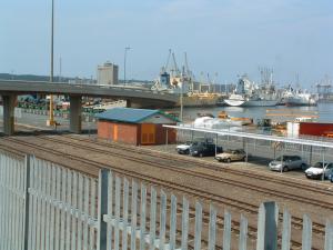 Car terminal berths R and S with vehicles on quay